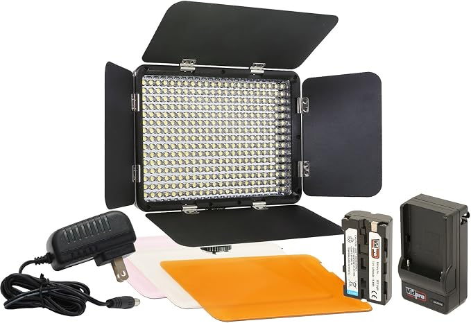 Vidpro LED-330 Photo and Video Light Kit - On Camera Panel LED Light - Adjustable and Dimmable Light Fits Cameras Video Camcorders and DLSR w/Hot Shoe Includes Rechargeable Battery Diffuser and More by Vidpro