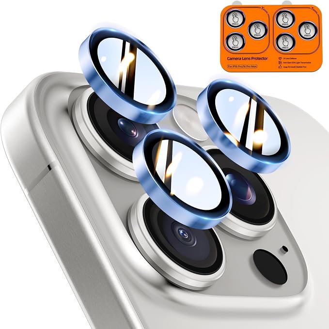 TOCOL for iPhone 16 Pro Max Camera Lens Protector/iPhone 16 Pro Camera Lens Protector Tempered Glass HD Individual Scratch Resistant Cover Accessories Case Friendly 2 Pack（Light Blue） by TOCOL