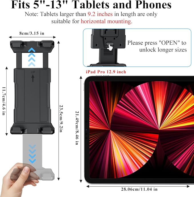 OHLPRO Tablet Mic Stand Holder for iPad Treadmill Handlebar Clamp, Mount for Spin Bike Microphone Peloton Stroller, Fit 5-13” iPad Pro 12.9 Air Mini, Galaxy Tab, iPhone, Fire HD 10 - Image 4
