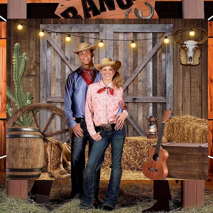 Western Cowboy Backdrop 10x8ft Background | Western Party Decor Wild West Saloon Rodeo Barn Photography Background Cowboy Theme Birthday Party Banner Photoshoot Supplies - Image 4