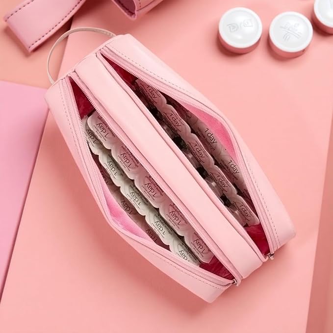 Daily Contact Lens Organizer case,Portable Storage Case for Disposable Daily Contact Lenses, Travel Storage Case with Clearly Labeled R & L, Storage up to 60 lenses (Pink) - Image 7