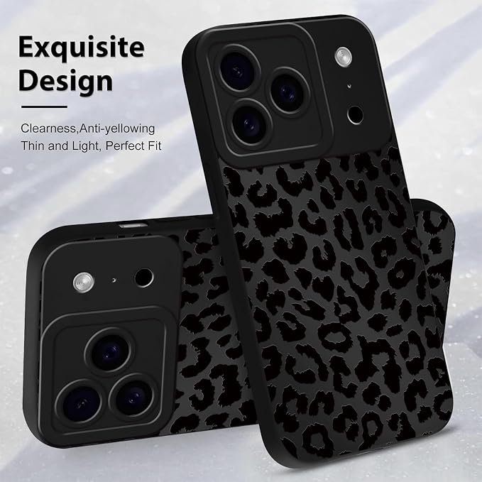 Cute Black Cheetah Print Phone Case for iPhone 17 Pro 6.3" | Aesthetic Leopard Pattern Design Cover Full Camera Lens Protective Shockproof Soft Slim TPU Funda for Men Women Girls - Image 4
