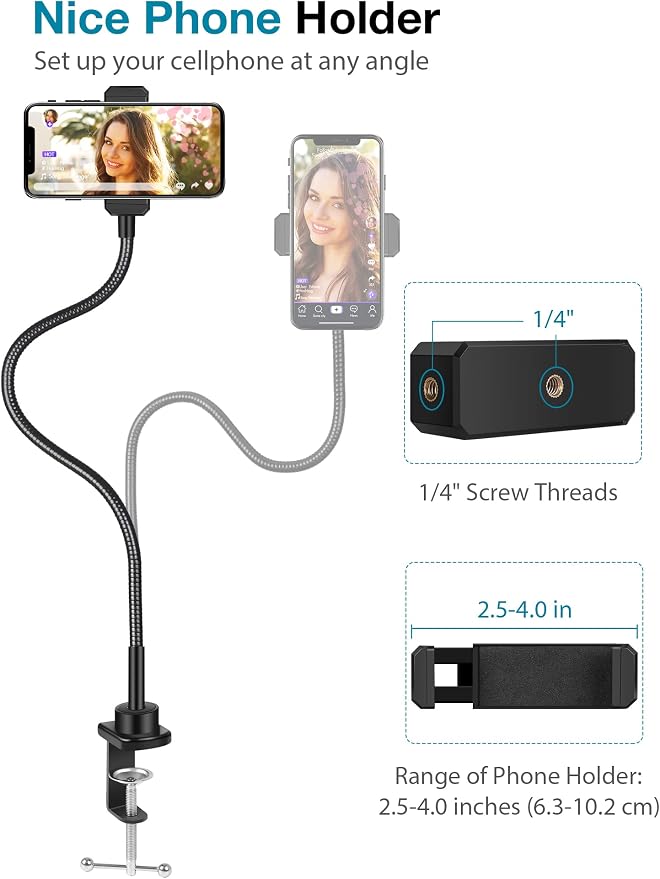 InnoGear Webcam Stand Gooseneck Camera Arm Stands Desk Mount Phone Holder | for Logitech Webcam BRIO 4K C960 C920 C920S C922 C922x C925e C930 C930e C615 NexiGo N60, Quick Setup, Eye Level Positioning - Image 6