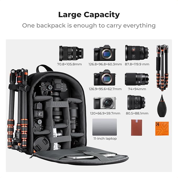 K&F CONCEPT Camera Backpack, Lightweight Camera Bag with Tripod Holder | Professional Bag for DSLR/SLR Mirrorless, with 14in Laptop Compartment & Rain Cover, Men & Women, for Sony Canon Nikon, B19 - Image 3