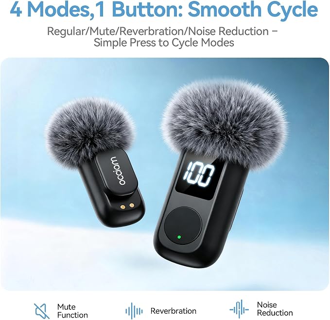 occiam Mini Lavalier Microphone for iPhone & Android Wireless Microphone | Noise Reduction Magnetic Mini Lapel Mic with 54H Charging Case for YouTube Podcast Tiktok Vlogging Video Recording Black - Image 5