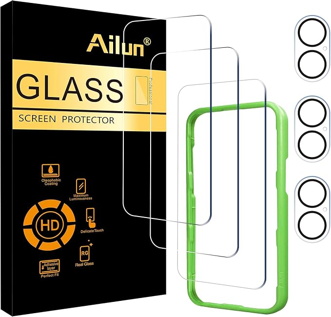 Ailun Screen Protector + Camera Lens Protector for iPhone 17, 3+3Pack | 6.3 inch, Installation Frame, Sensor Protection, Dynamic Island Compatible, Tempered Glass, Case Friendly by Ailun