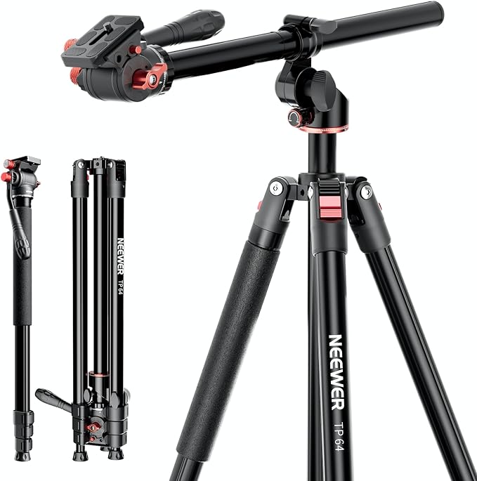 NEEWER Overhead Horizontal Camera Tripod Monopod with Fluid Head & Flexible Center Column, 90 Inch Tall Metal DSLR Video Travel Stand, Arca Type QR Plate & Inverted Legs, Max Load 13.2 lbs, TP64 by Neewer