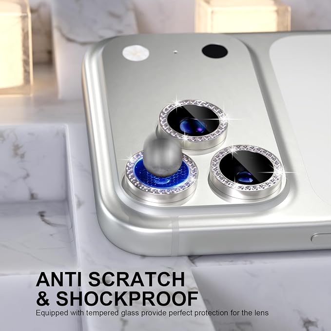 Choiche for iPhone 17 Pro/iPhone 17 Pro Max Camera Lens Protector | Ultra HD, Bling 9H Tempered Glass Camera Cover Screen Protector Metal Ring Decoration Accessories (Diamond-Titanium Natural) - Image 3