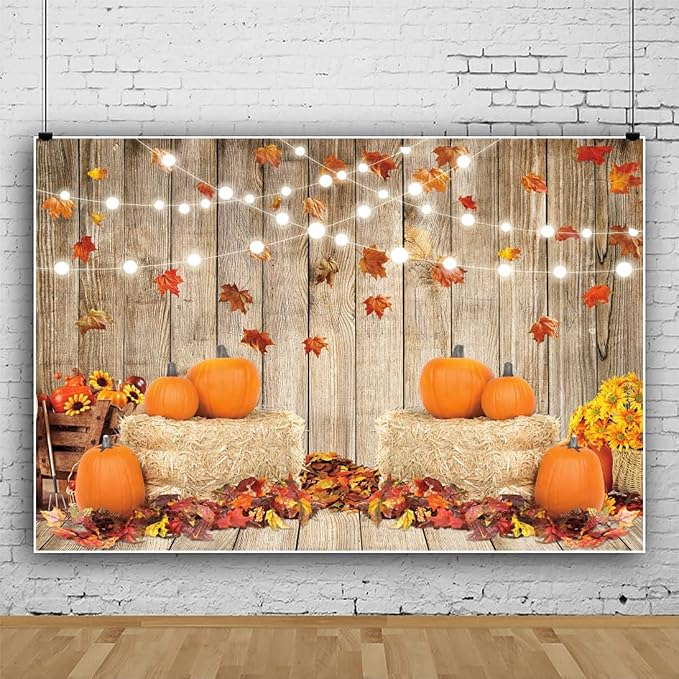 9x6ft Fall Thanksgiving Halloween Photo Backdrop Fall Backdrops for Photography Autumn Pumpkin Harvest Barn Background Friendsgiving Party Supplies Farm Harvest Banner Decor Photo Props by Leowefowa