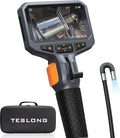 Teslong Articulating Borescope for Mechanic Automotive HVAC Wall Inspection | 2.0MP HD Endoscope, 8 LED Lights, Two-Way 210°, 4.5" IPS Screen, 32GB, IP67 Waterproof, Semi-Rigid Gooseneck, Carrying Case by Teslong