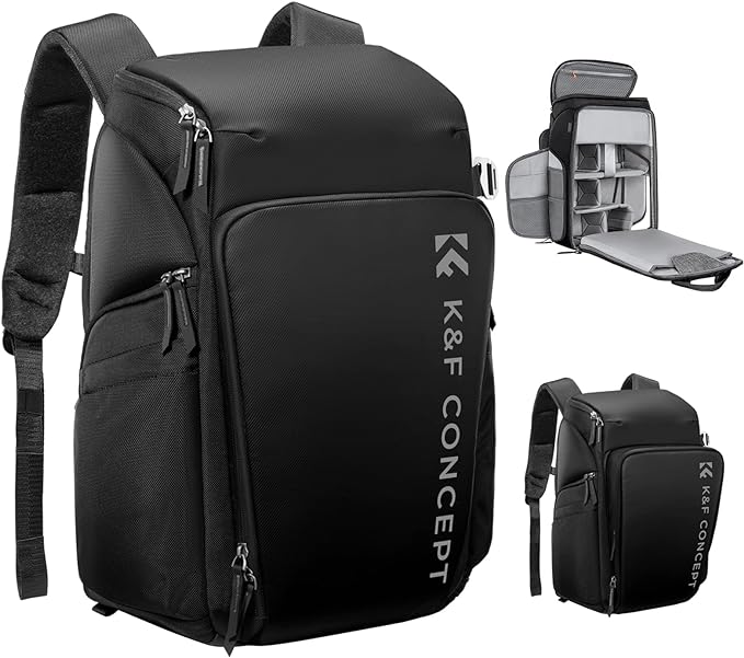 K&F CONCEPT Camera Backpack, 22L Expandable Camera Bag with Rain Cover | with Tripod Holder & 15.6in Laptop Compartment, Quick Access & Water Resistant, Travel & Outdoor, Magic Chamber, B06 by KFCONCEPT