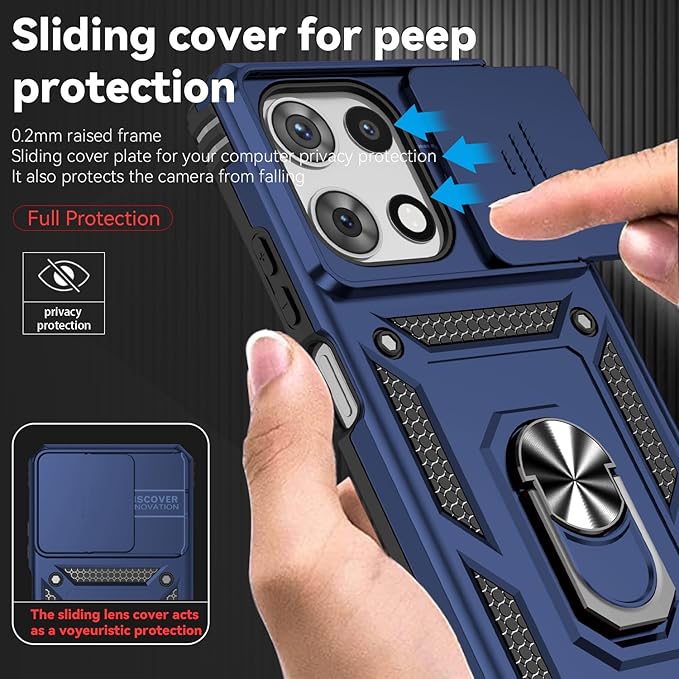 for Motorola Moto G 2025 / Moto G 2026 / Moto G Play 2026 Case, with Slide Camera Cover HD Screen Protector [Military Grade 16ft. Drop Tested] Ring Holder Kickstand Protective Phone Case, Navy Blue - Image 5