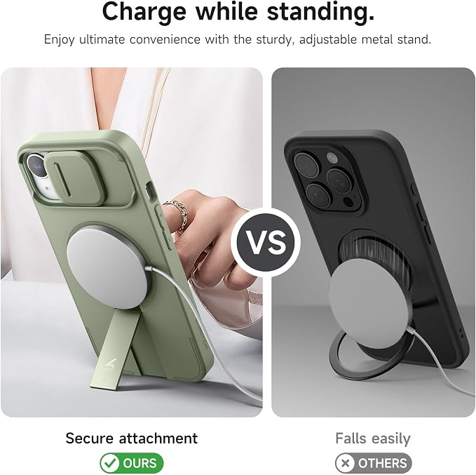 SURITCH for iPhone 15 Case with Magnetic Camera Slide Cover and Adjustable Kickstand, Compatible with MagSafe, Shockproof Bumper Case Slim Protective Cover 6.1 Inch, Green - Image 5