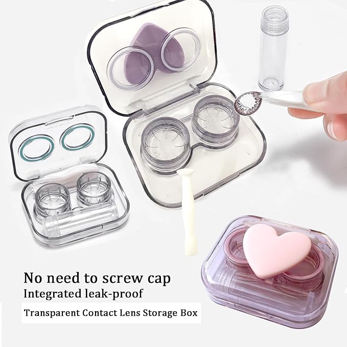 Contact Lens Case, Travel Size Flip Top Cute Contact Lenses Applicator Remover Tool Kit with Solution Bottle for Daily Outdoor Heart (4 Pack) - Image 5