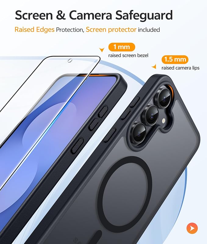 FNTCASE for Samsung Galaxy S25 FE Case, Fit for Magsafe, Screen Protector | Translucent Matte Magnetic Back, 14FT Military Grade Drop Protection, Slim Shockproof Protective Phone Cover, Black - Image 4