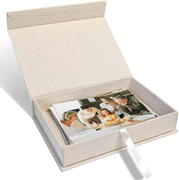 8x10" Archival Photo Storage Box with Lid – Stackable Memory Keepsake Organizer for Photos, Certificates, Jewelry & Scrapbooking Supplies, Photo Cases and Postcard Keeper Storage Container Box Beige by Sprsthai