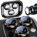 Uyiton for iPhone 17/16/15/14 (Pro Max & Pro) Camera Lens Protector | Unique Lines Text Design, Case-Friendly, Military-Grade Sapphire Glass Metal Camera Cover, Easy to Install, Black+Orange by Uyiton