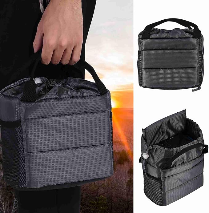 Acouto Camera Bag Only Polyester Insert Partition Camera Hand Bag Shockproof Padded Divider Cover Case for DSLR Camera Partition Bag (Grey) - Image 7