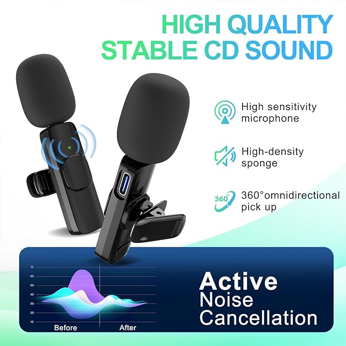 JUDKIOM 2 Pack Wireless Lavalier Microphone, Professional Lapel Mics, Wireless Mic Plug-Play, Lapel Microphone for Video Recording Interview Vlog YouTube TikTok(for iPhone 14 and Below) - Image 3