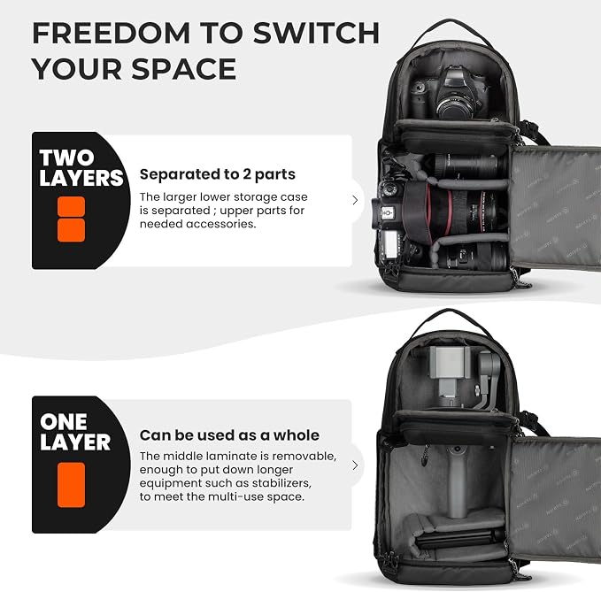TARION 2-in-1 Camera Backpack & Shoulder Sling Bag Compact 9L Black TR-S | Dual Strap Convertible, Side Access, Waterproof Raincover, for Travel Photography, for DSLR SLR Mirrorless Cameras Drone - Image 5
