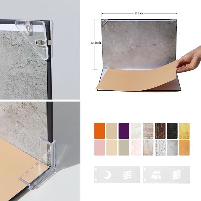 Product Photography Backdrops, 16x11.5 Inch Photo Backdrop Board Kit, 8Pcs 16 Patterns with 2Pcs Photo Shadow Maker for Makeup Product Shooting, Food Jewelry Cosmetics Photography - Image 7