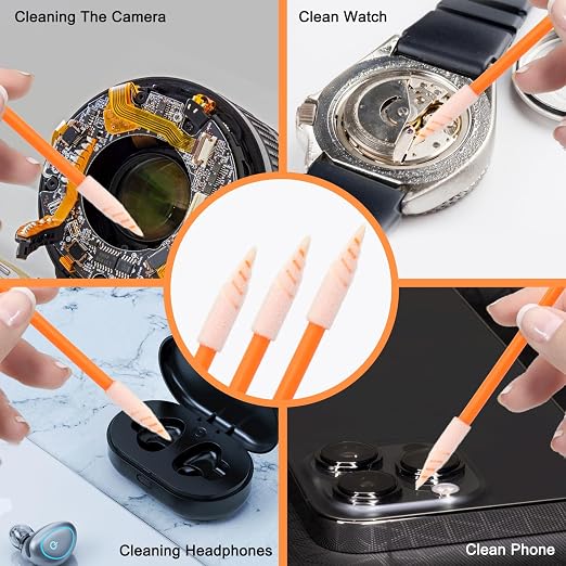 Wellgler's 200pcs Foam Cleaning Swabs, Multi-Purpose Cleanroom Foam Tip Cleaning Swab Kitip Cleaning Swab Kit (Orange) - Image 3