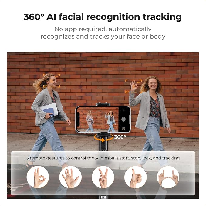 K&F CONCEPT 71“ Auto Face Tracking Tripod | 360° Rotation, 2 Fill Lights, Remote Control, for Vlogging, Live Streaming, Compatible with iPhone Android Pocket 4/3, X106 - Image 2