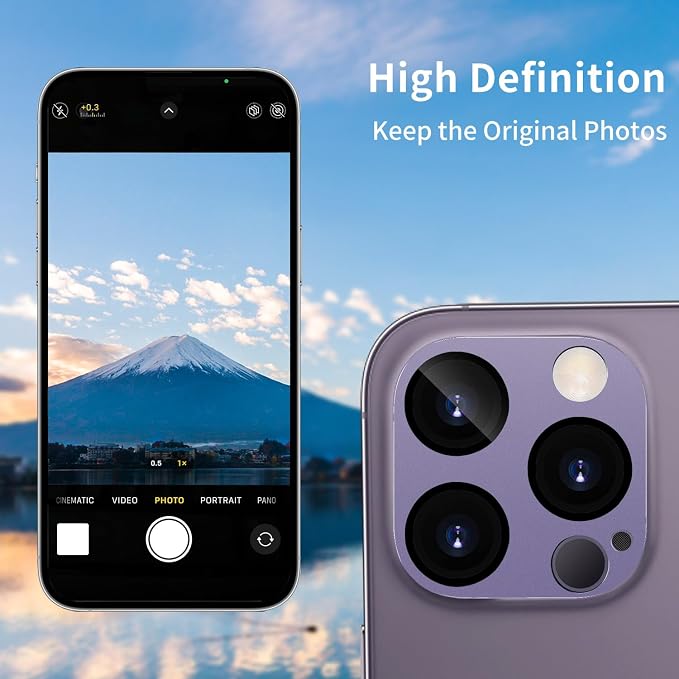 Camera Lens Protector for iPhone 14 Pro/iPhone 14 Pro Max Metal Camera Cover Film, 9H Tempered Glass, Anti-Scratch, Case Friendly - Deep Purple - Image 3