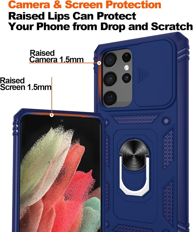 Gritup for Samsung S21 Ultra Case: Galaxy S21 Ultra Case with Screen Protector*2 | Magnetic Stand & Slide Camera Cover | Shock Proof Military-Grade para SamsungS21 Ultra Cover -Blue - Image 5
