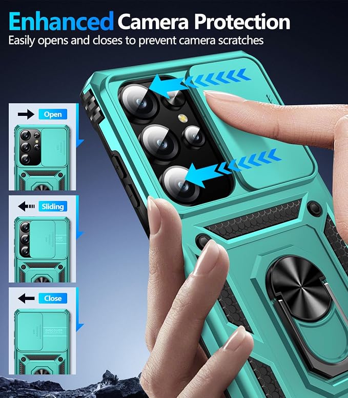 Taisairu for Samsung Galaxy S25 Ultra Case with Screen Protector & Slide Camera Lens Cover, Built-in Magnetic Ring Stand Shockproof Protective Phone Case for Samsung S25 Ultra Case (Mint Green) - Image 5