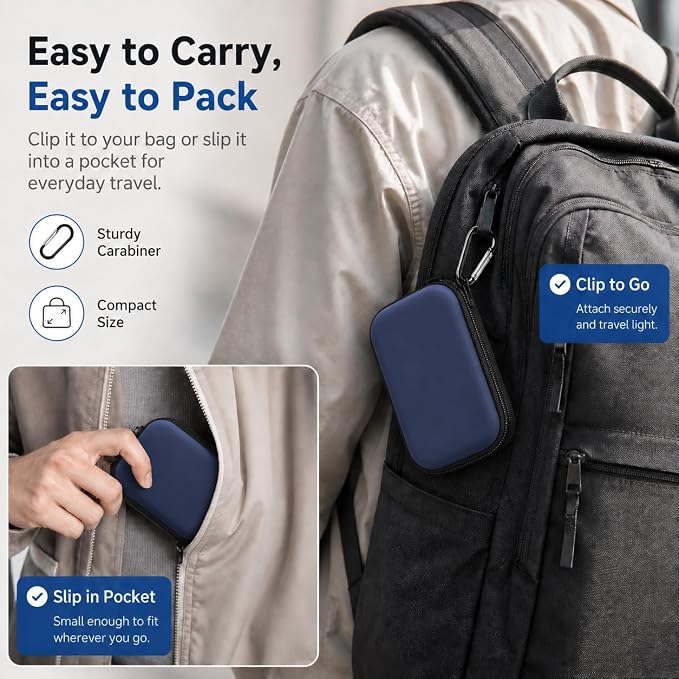 SSD Case for SanDisk Extreme Portable SSD & Extreme PRO, Hard Shell Protective Storage Bag with Carabiner, Fits 1TB 2TB 4TB 8TB External Solid State Drive for Business Travel (Blue) | Elastic Strap Secures the SSD, Mesh Pocket Organizes Cables, Carabin... - Image 7