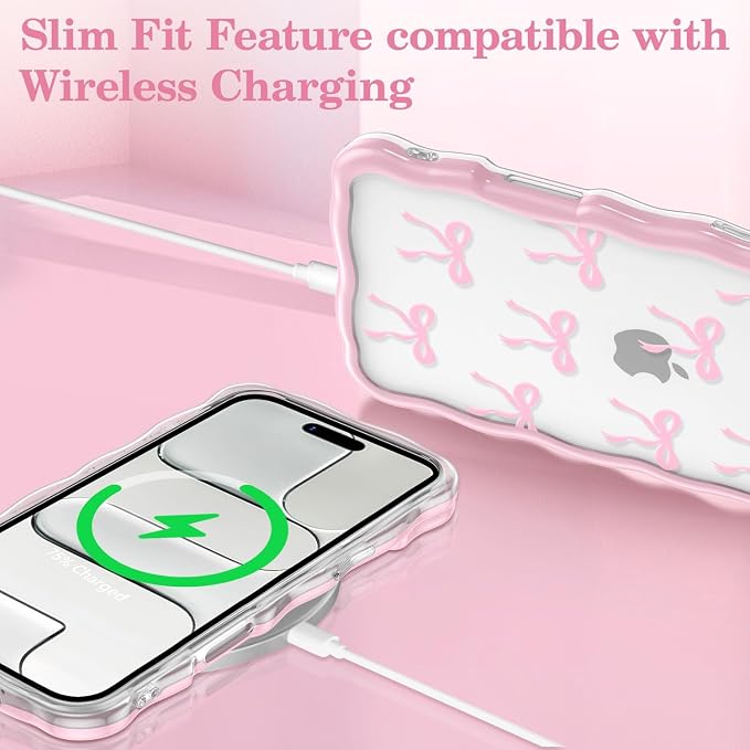 QLTYPRI for iPhone Air Pink Bow Case, Clear Cute Pink Ribbon Bow Phone Case Curly Wavy Aesthetic Phone Cover, Soft Slim Transparent TPU Shockproof Protective Cover for Women Girls - Ribbon Bow - Image 5