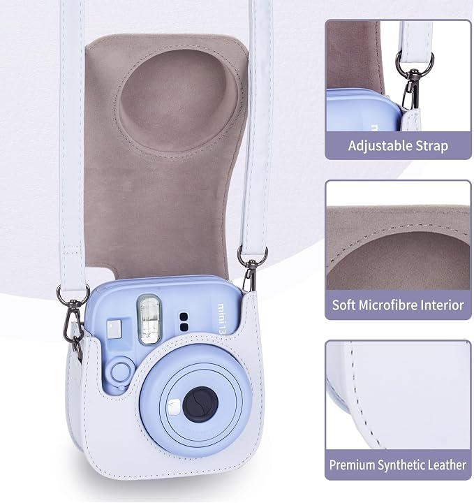 Phetium Mini 13 Camera Case for Fujifilm Instax Mini 13 12 Camera-White | Mini Camera Protective Case,PU Leather Bag,Photo Storage Pocket,Adjustable Shoulder Strap,Magnetic Flip - Image 3