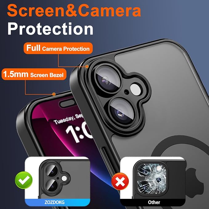 for iPhone 17 Case with Privacy Screen Protector, Black | Full Camera Protection, Magnetic, Compatible with MagSafe, Translucent Matte Shockproof Phone Protective Cover for iPhone 17 - Image 6