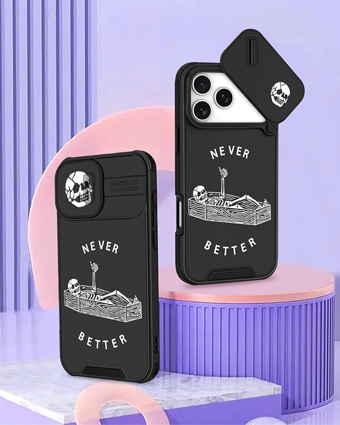 for iPhone 17 Pro Case - Women Men Phone Cover Girly Cool Fancy Unique Aesthetic Design Slide Camera Cover Protective Case for Apple for iPhone 17 Pro, Lying Skull - Image 4