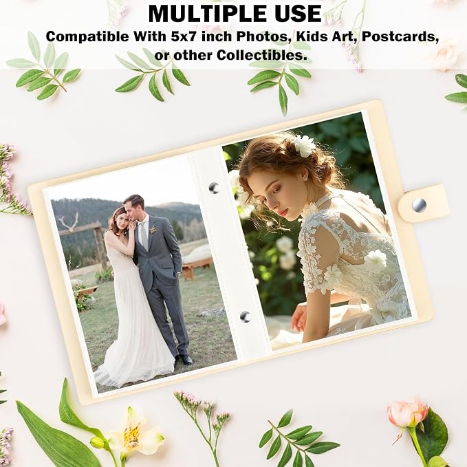 2 Pack Small Photo Albums 5x7 Pictures, 104 Photos Total, Beige | Leather Cover, Buckle Design, Acid-Free Pages, Top-Loading Pockets, Compact Carry, Photos Postcards & Artwork - Image 2