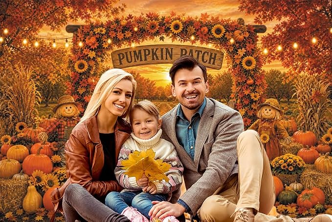 Fall Pumpkin Patch Backdrop 12x8ft Thanksgiving Autumn Harvest Scarecrow Sunflower Photography Background Fall Pumpkin Leaves Theme Baby Shower Party Decorations Photo Booth Props Vinyl - Image 6