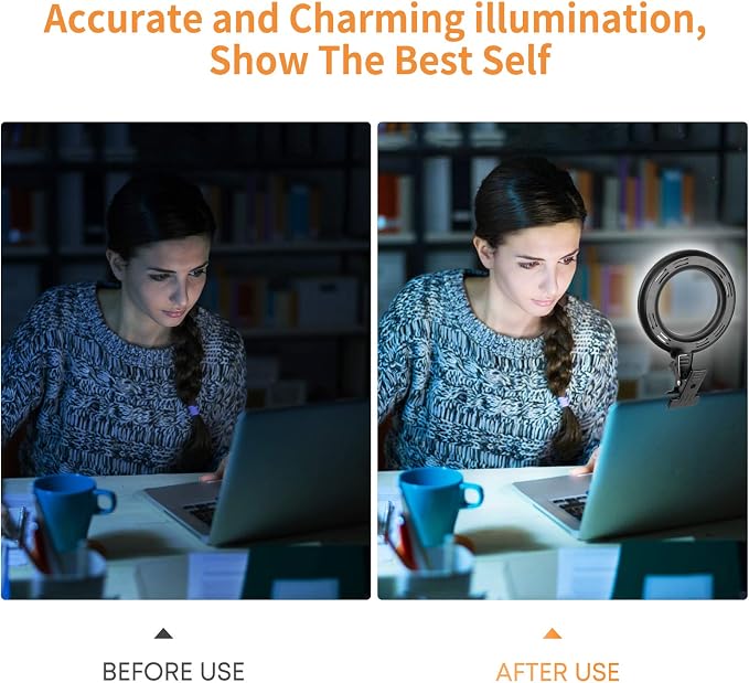 Video Conference Lighting Kit, Ring Light Clip on Laptop Monitor with 5 Dimmable Color & 5 Brightness Level for Webcam Lighting/Zoom Lighting/Remote Working/Self Broadcasting and Live Streaming, etc. - Image 3