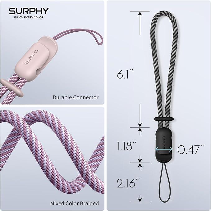 SURPHY 3 Pack Phone Wrist Strap, Phone Lanyard with Cellphone Tether Tab | Phone Strap Charm, Camera Wrist Strap with 2-Color Braided, Phone Wristlet, Wrist Lanyard for Case - Image 3