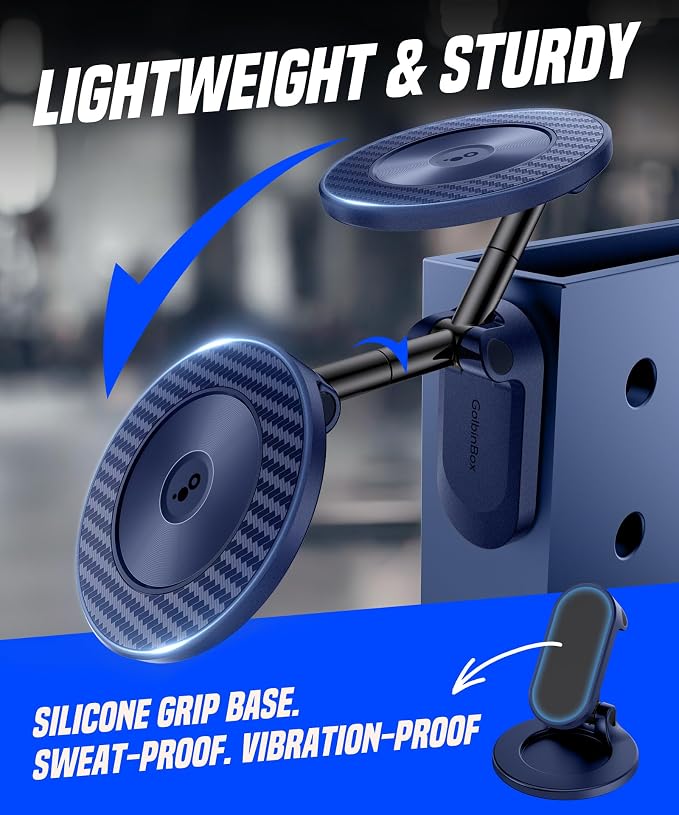 All Metal Dual Magnetic Gym Phone Holder for MagSafe, Blue | 360°Adjustable, Fit for iPhone/Android, Tri-Axis Phone Mount,Gym Accessories for Bodybuilder Men Women Workout recording - Image 6