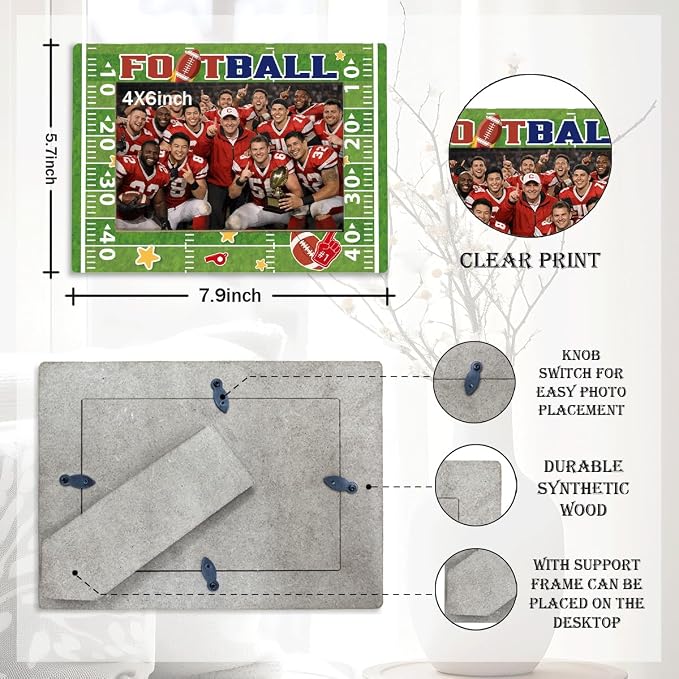 Football Picture Frame, Sports Theme Photo Frame for 4x6 Inches Photograph, Tabletop Display Frames for Team Player Coach, Gift to Sports Fans Friends, Home Decor Accessories - Image 2