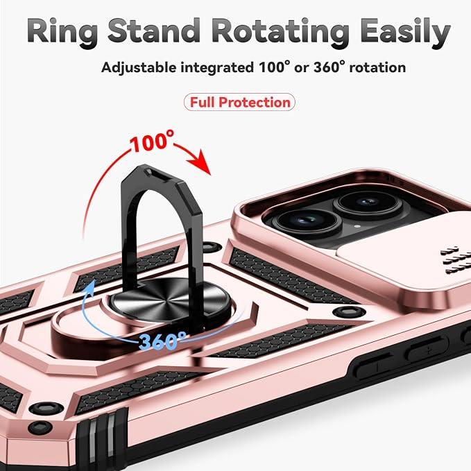 SunStory Phone Case for iPhone 17 Case with HD Screen Protector & Slide Camera Cover & Rotated Ring Kickstand, [Military-Grade] Phone Case for iPhone 17, Rose Gold - Image 4