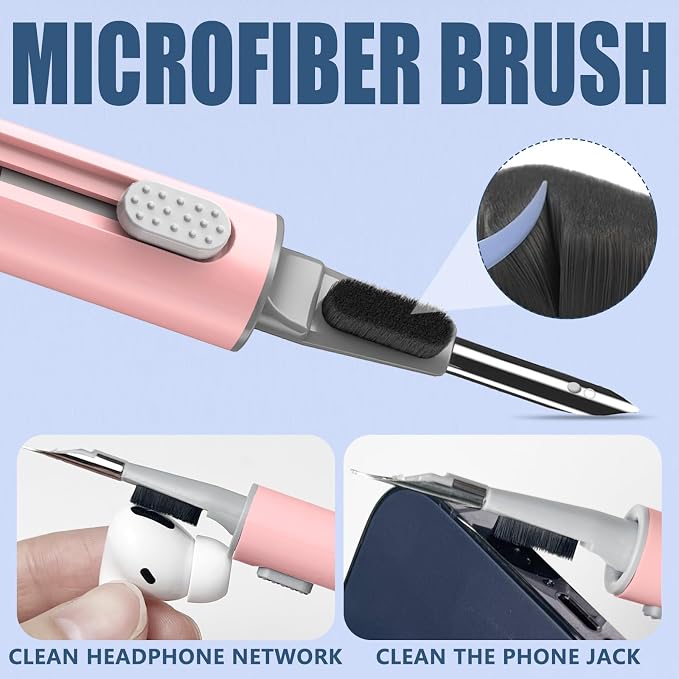 Inesore for AirPod Cleaning Kit, for Phone Earbuds Electronics (Pink) | Metal Tip, High-Density Soft Brush, Flocked Sponge Tip, 3 in 1 Design, Compact & Lightweight, Easy Operation, Easy to Carry - Image 5