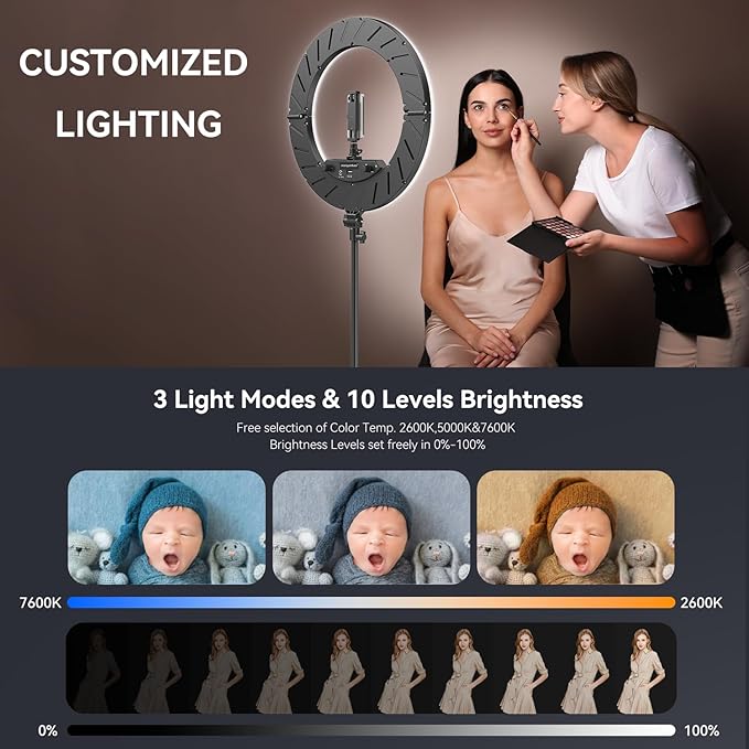 18 Inch Ring Light Kit, 55W6700k Dimmable LED Light, Tripod Stand, Remote Controller,Box,CRI95,Black - Image 2