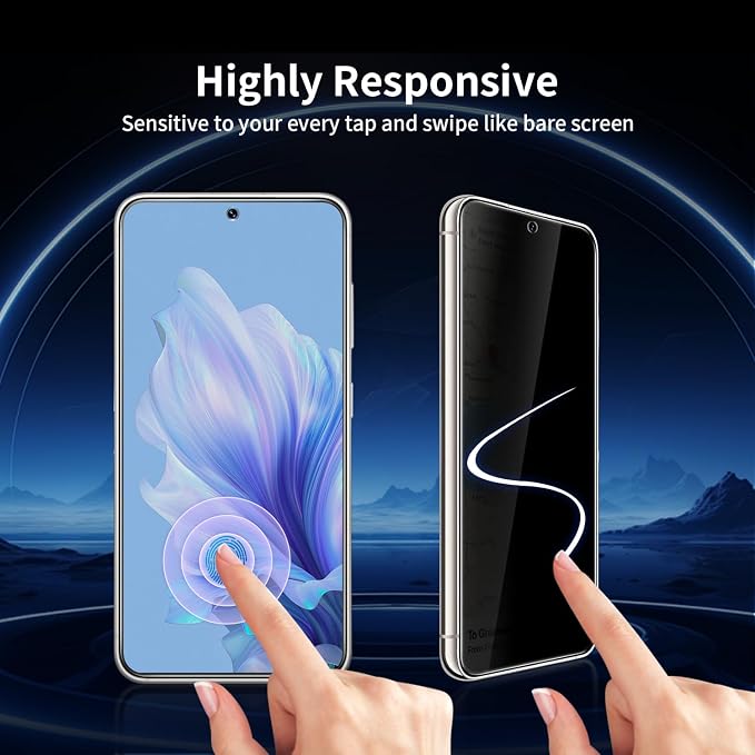 3+2 Pack Privacy Screen Protector And Camera Lens Protection for Galaxy S25 ultra 5G, Anti-Spy 9H Hardness Support Fingerprint Unlock Tempered Glass Screen Protector for Samsung Galaxy S25 ultra - Image 4