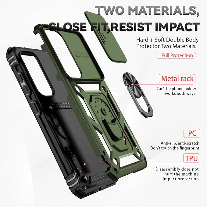 HNHYGETE for Galaxy S23 Plus Case with Screen Protector: [Military Grade 20ft. Drop Tested] Slide Camera Cover Ring Shockproof Protective Phone Case for - Samsung Galaxy S23 Plus (Army Green) - Image 5