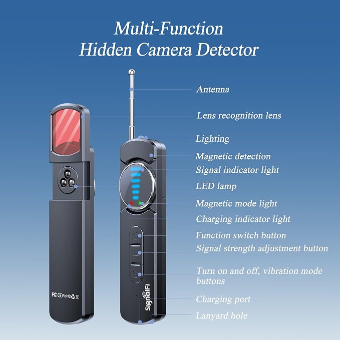 Hidden Camera Detector,Upgraded GPS Tracker Detector With Silent Mode | anti spy detector & Bug Detector Portable Privacy Protector for Travel/Hotel/Car, Spy Camera Finder 6 Modes with LED (Black) - Image 5