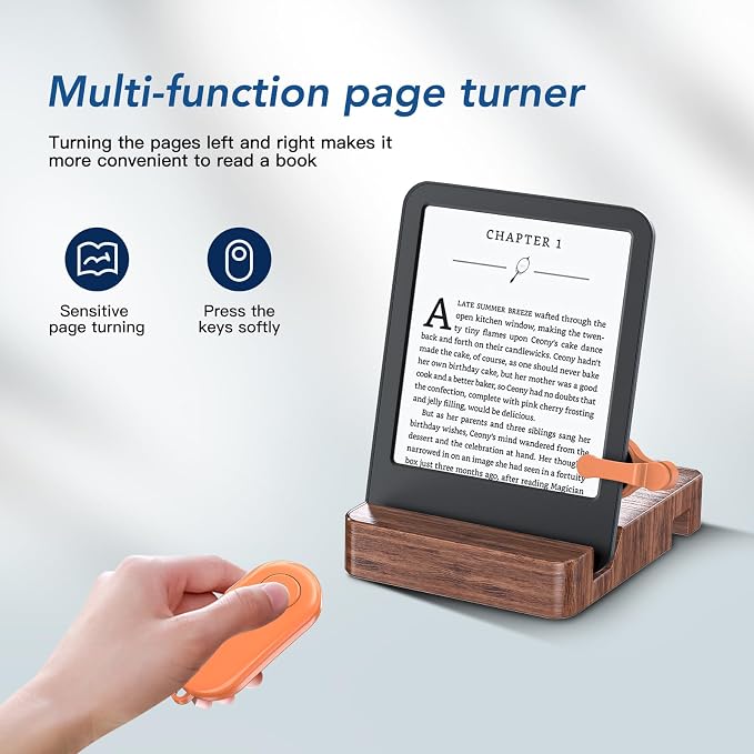 Remote Control Page Turner for Kindle Paperwhite Oasis Kobo eReaders,Kindle Clicker Page Turner Accessories for iPhone,iPad, Android Tablets Reading Novels,Video Record&Shutter Selfie (Orange) - Image 4