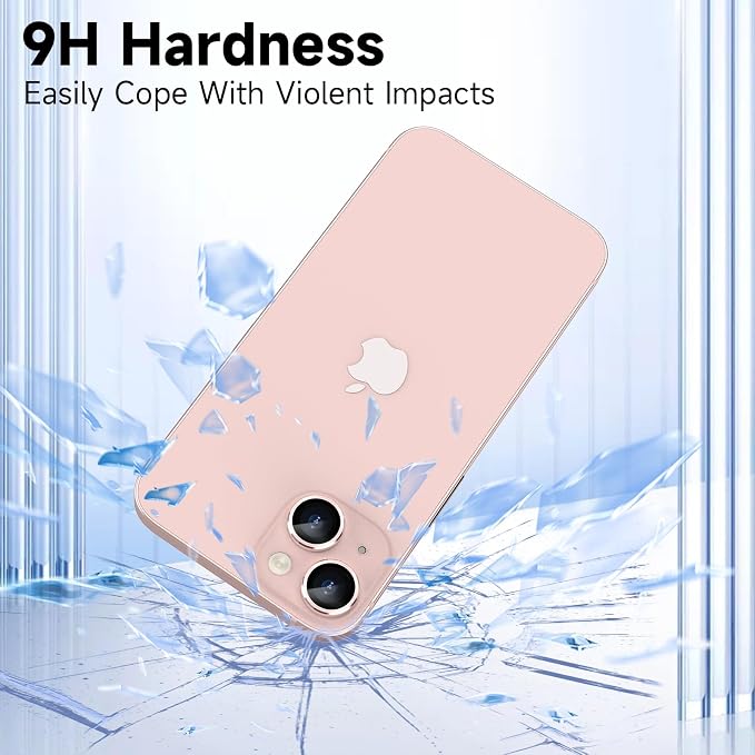 YWXTW for iPhone 15/15 Plus/ 16e/ 17e Camera Lens Protector, Individual Anti Scratch Metal Ring Tempered Glass Camera Screen Protector for iPhone 15 Accessories, Case Friendly (Pink) - Image 2