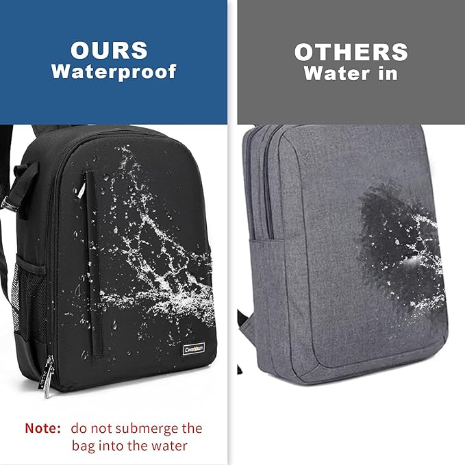 Cwatcun Camera Backpack Bag Water-resistant DSLR SLR for Canon/Nikon/Sony | Professional for SLR DSLR Mirrorless Camera Bag Case And Lens And1DSLR body+3-5 lenses+flash+tripod+14" iPad. - Image 8
